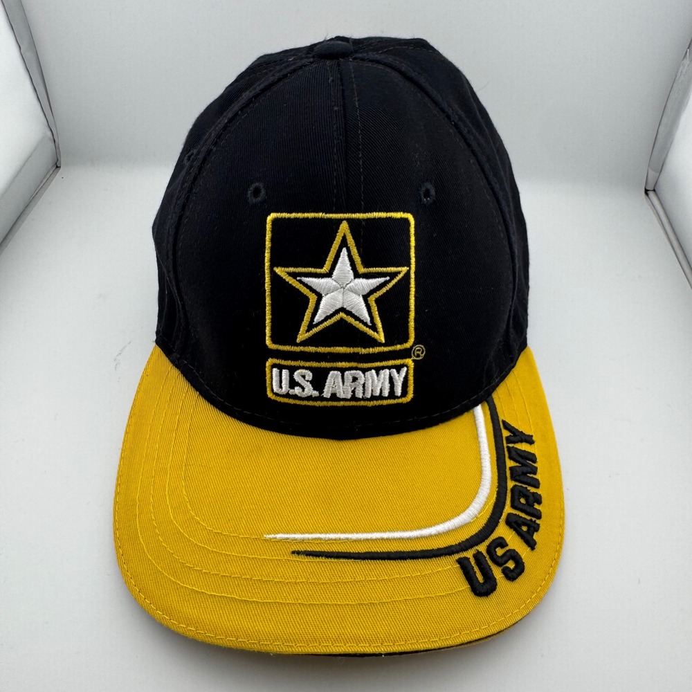 US Army Baseball Cap Mens OSFA Black Yellow Embroidered Army Strong USA Made Hat